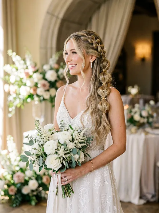 Half up bubble braid