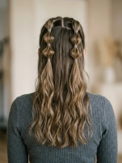 Half up double tiered ponytail