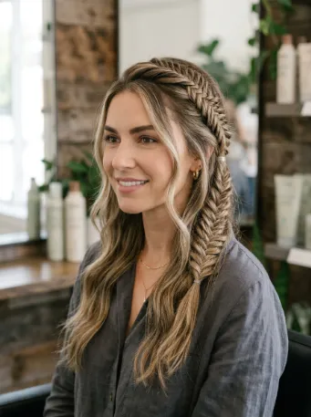 Half up fishtail braid