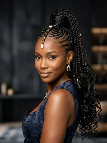 High ponytail fulani braids