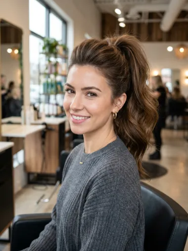 High ponytail with volume