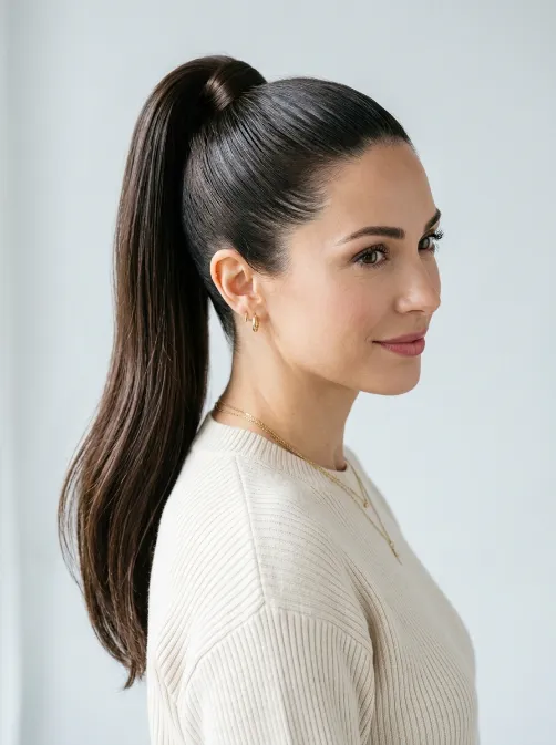 High ponytail with a wrap