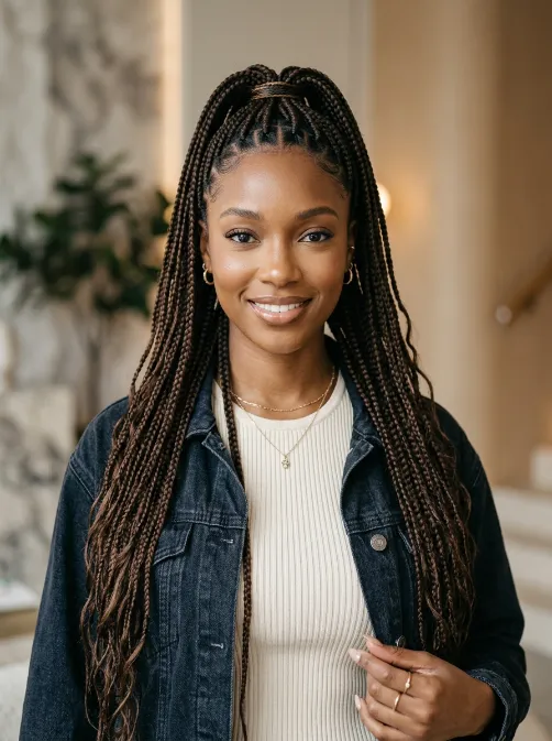 Knotless braid half up half down