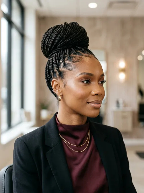 Knotless braid high bun