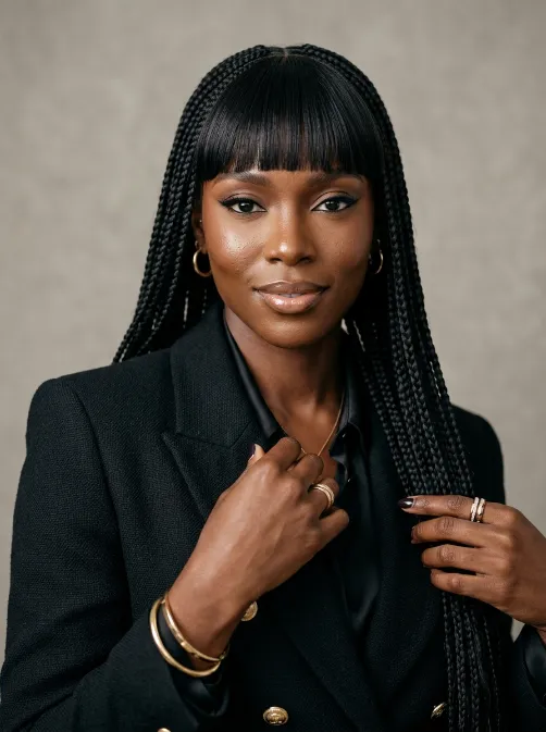 Knotless braids with blunt bangs
