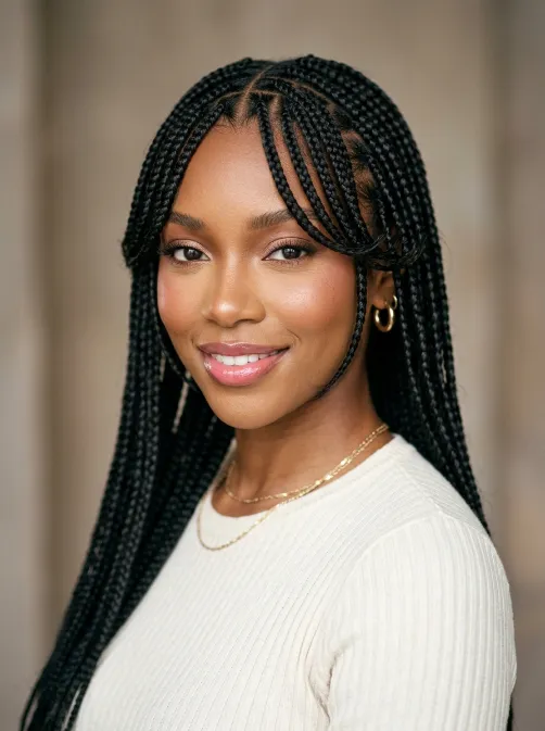 Knotless braids with curtain bangs