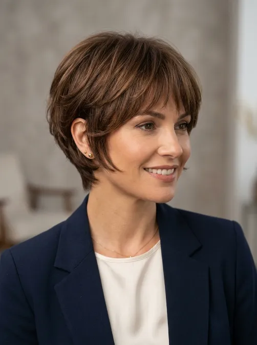 Layered pixie with bangs