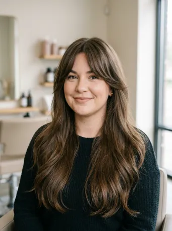 Long hair with curtain bangs