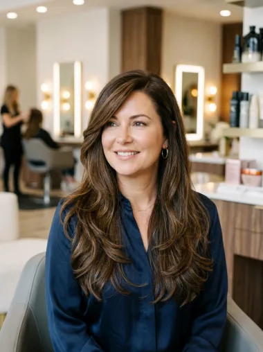 Long layered cut with side part