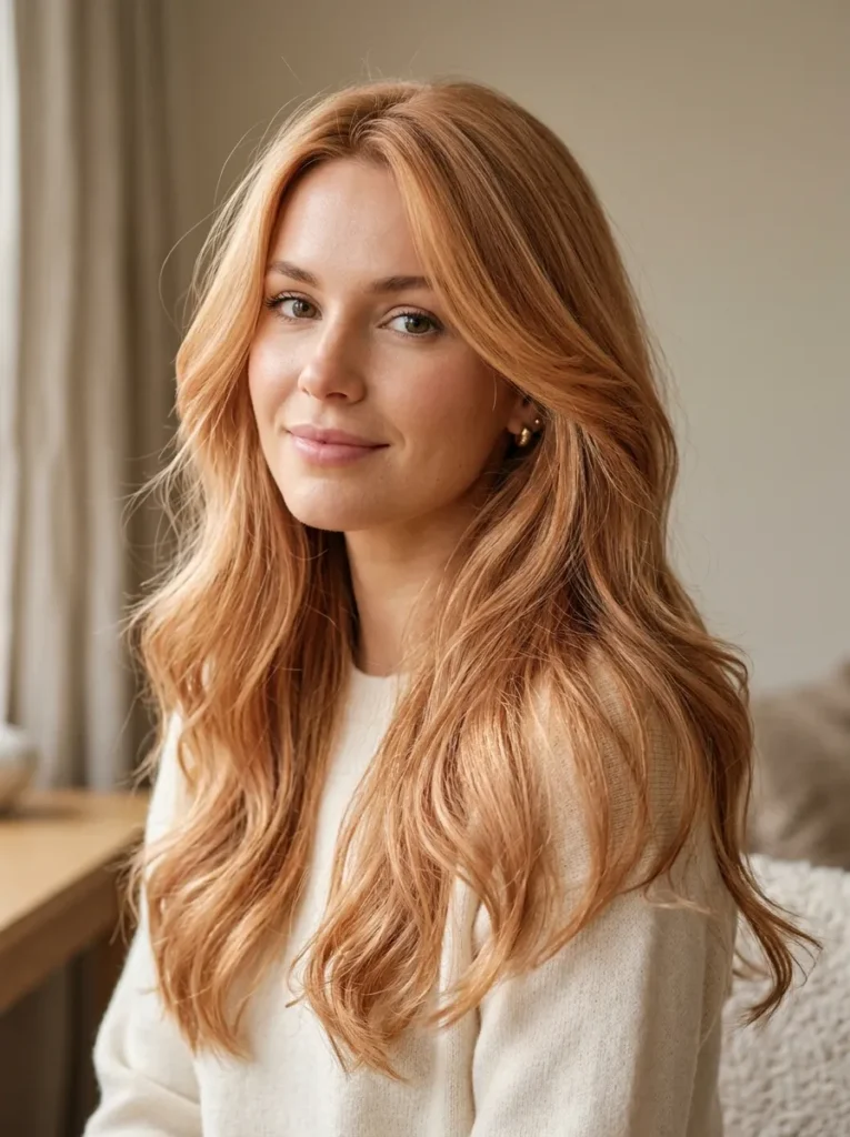 Long layered strawberry blonde waves