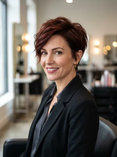 Long pixie with dark red color