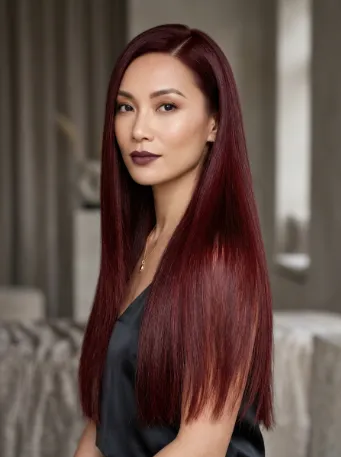 Long straight dark red hair