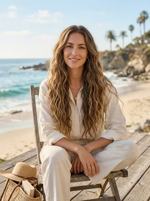 Loose beach waves with a middle part