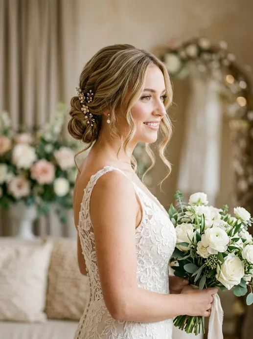 Low bun with soft waves