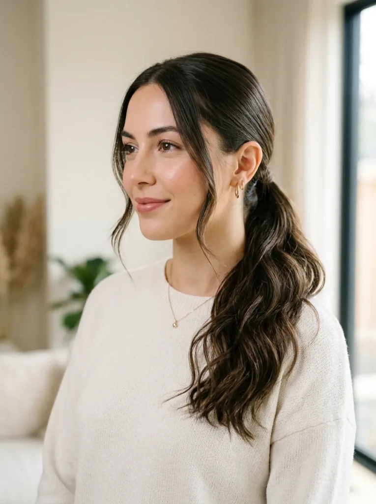 Low wavy ponytail