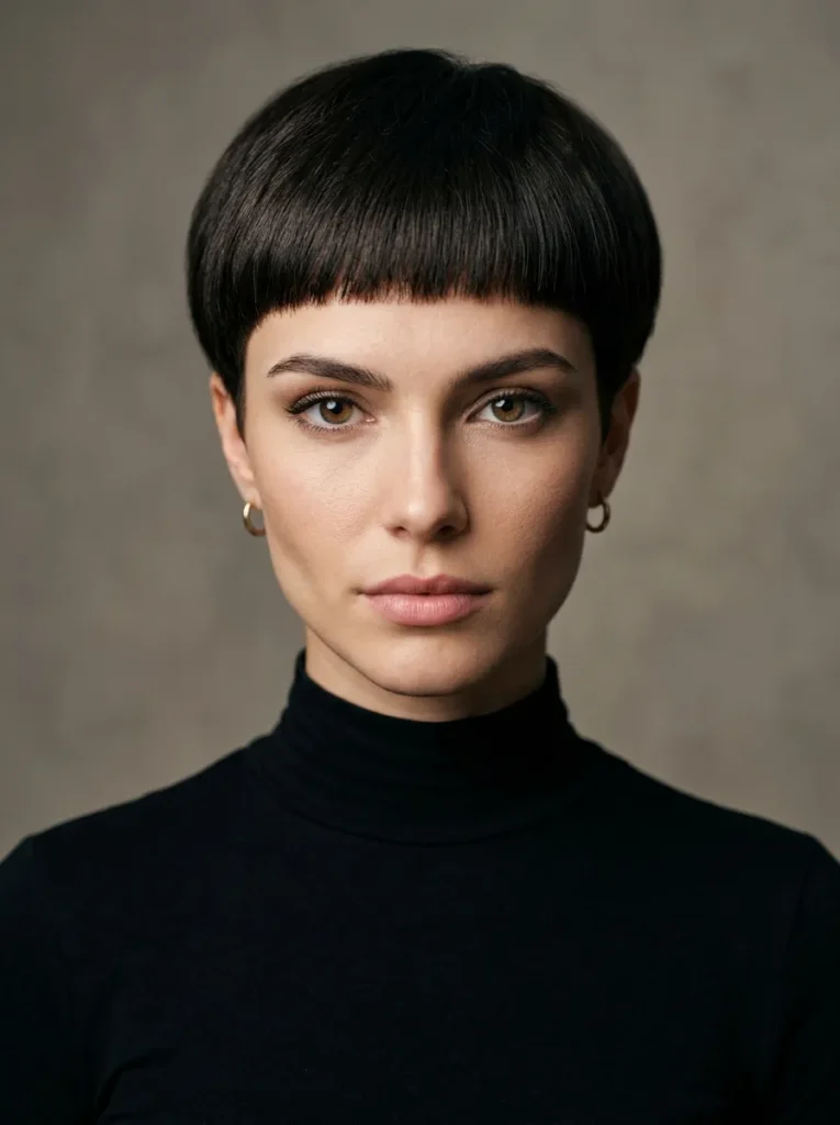 Micro bowl cut with short bangs