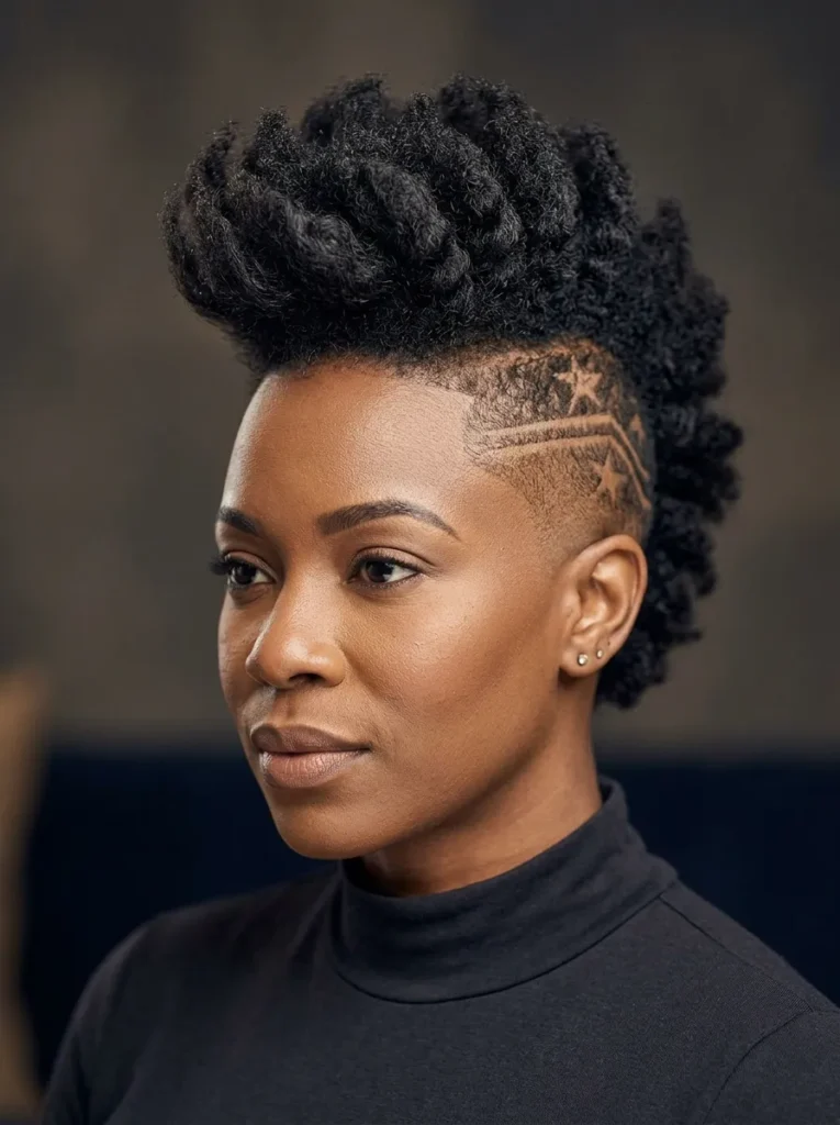 Mohawk with shaved designs
