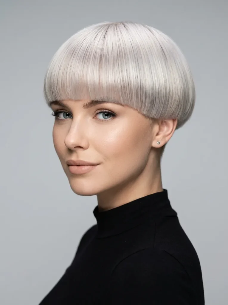 Platinum blonde bowl cut