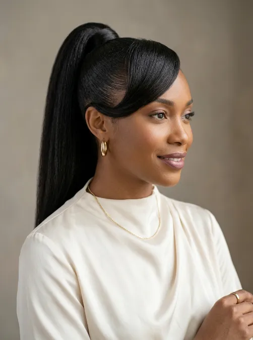 Ponytail with a wrap around bang