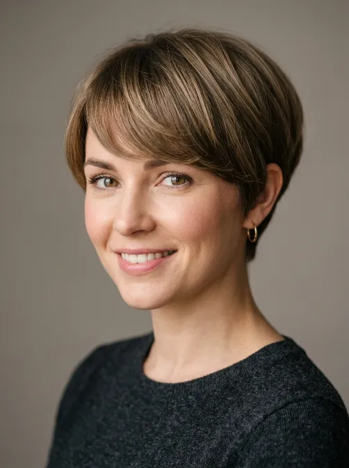 Rounded bang pixie