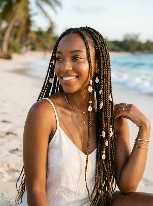 Shell accented knotless braids