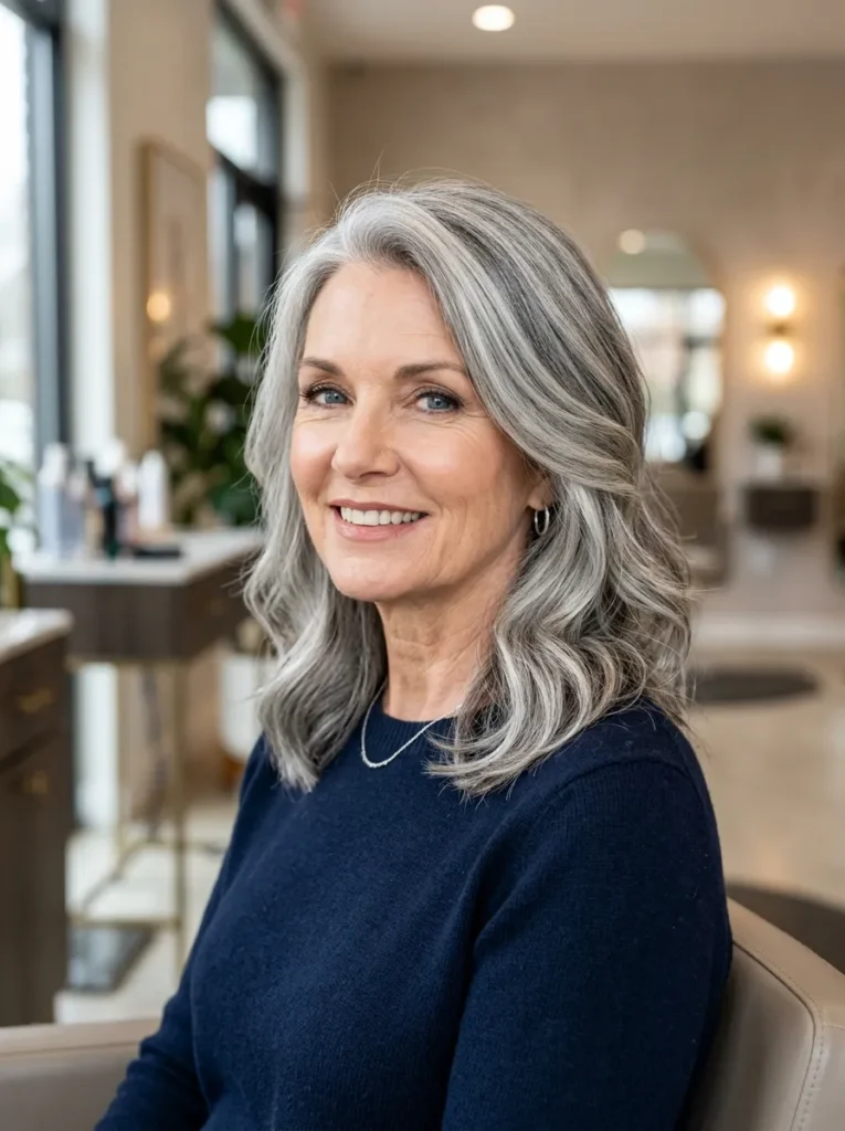 Silver balayage on gray blending hair