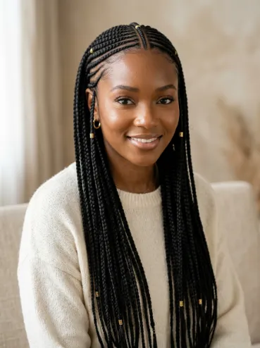 Simple fulani braids worn down