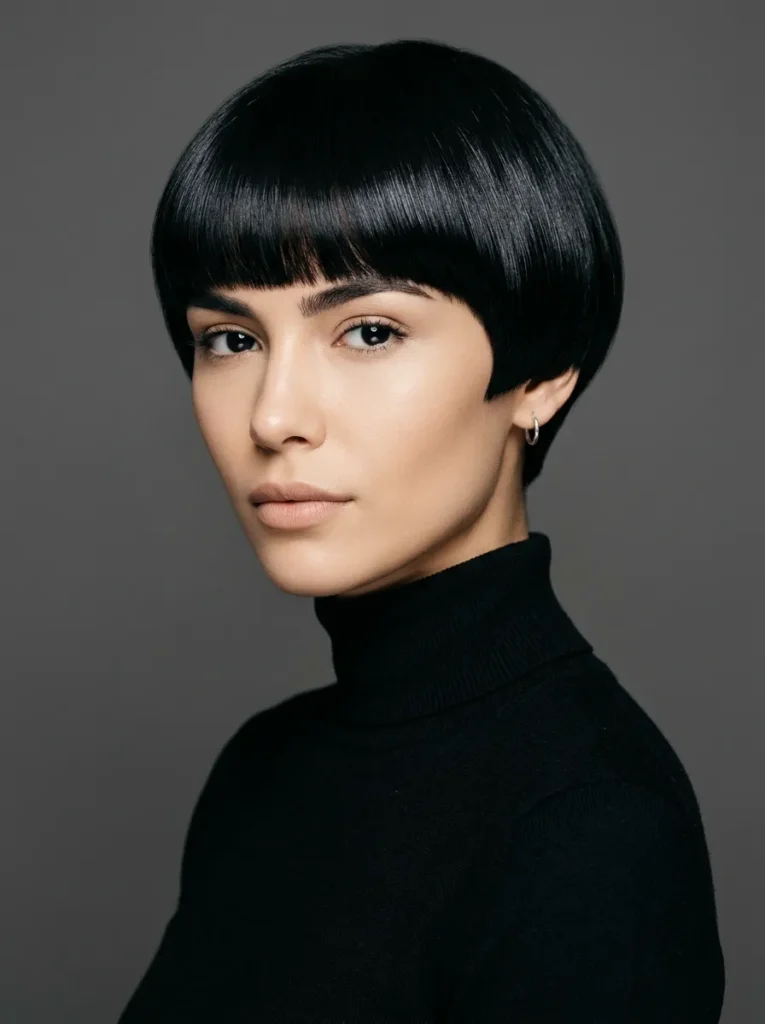 Sleek black bowl cut