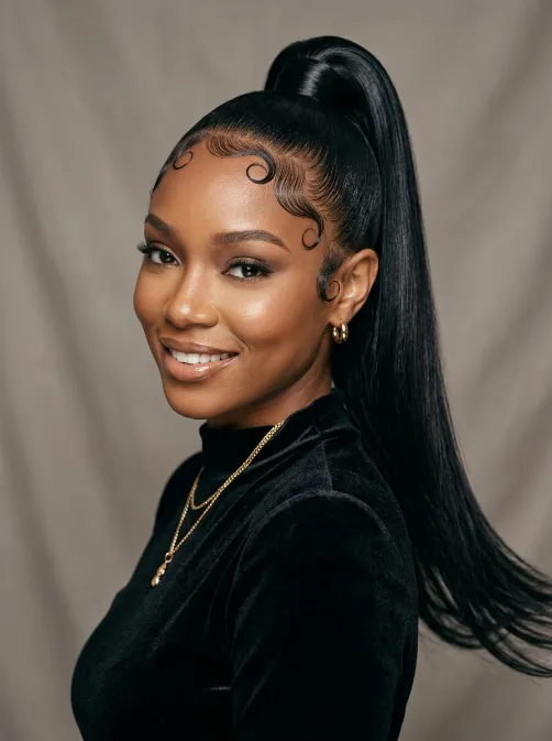 Sleek ponytail with baby hairs