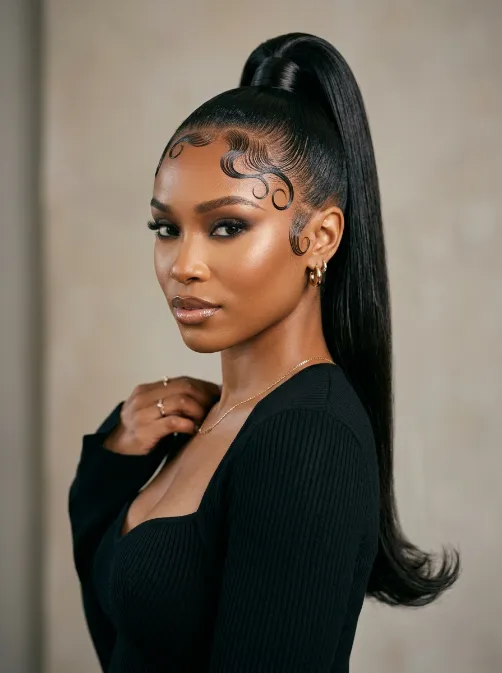 Slicked back ponytail with gel design