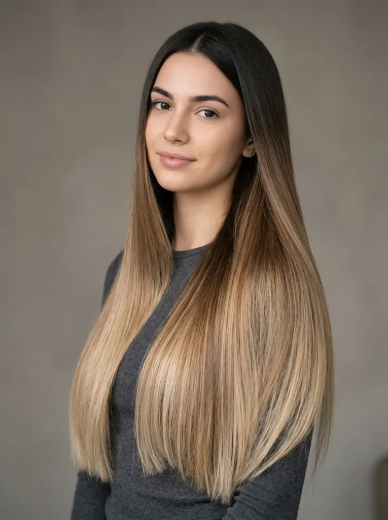 Soft ombre balayage on straight long hair