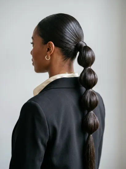 Straight sleek tiered ponytail