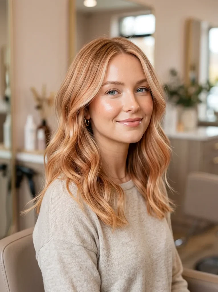Strawberry blonde balayage on a soft lob