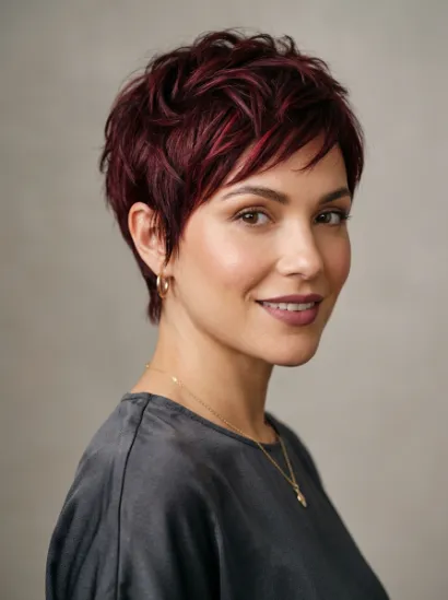 Textured dark red pixie