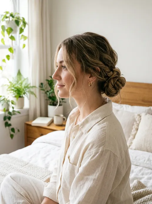 Textured low bun