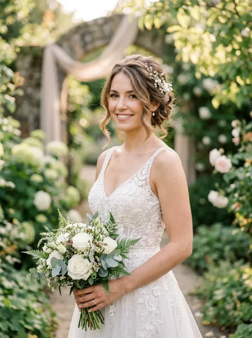 Textured updo with loose pieces