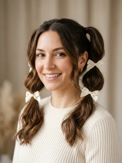 Tiered pigtails with bows