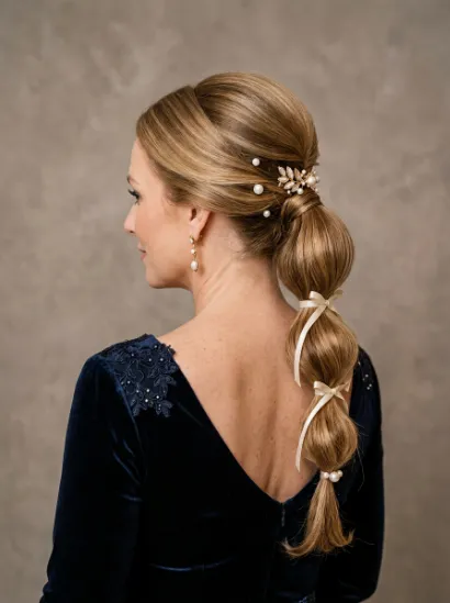 Tiered ponytail with accessories