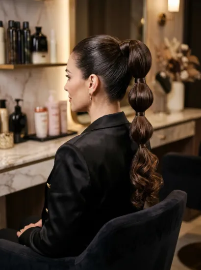 Tiered ponytail with curled ends