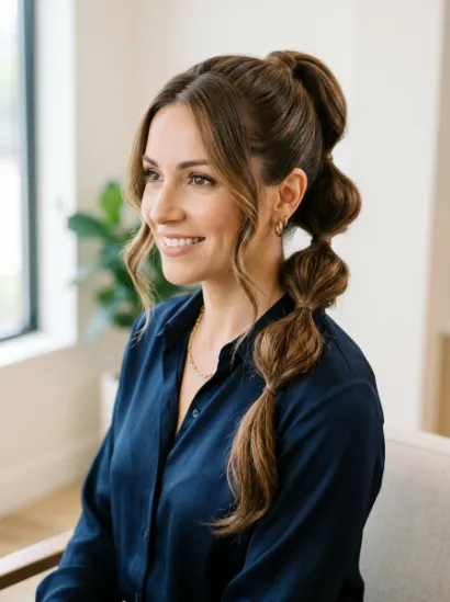 Tiered ponytail with face framing pieces