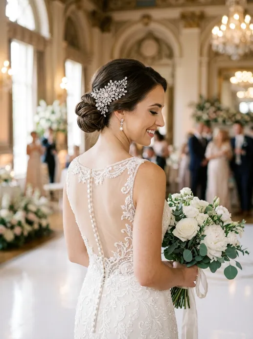 Updo with a statement comb