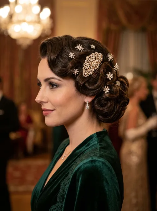 Vintage updo with jeweled pins