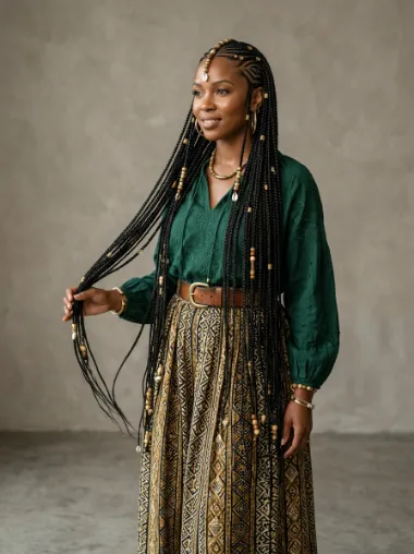 Waist length fulani braids