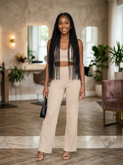 Waist length knotless braids