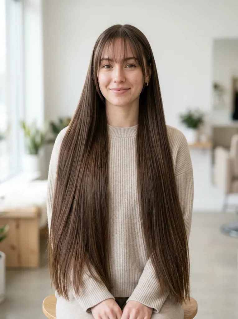 Wispy bangs with long straight hair