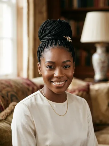 Wrapped bun with box braids