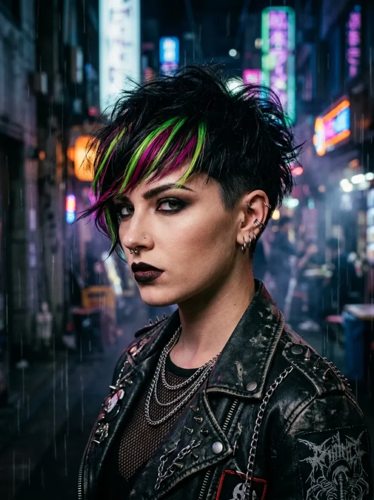 Black pixie with neon highlights