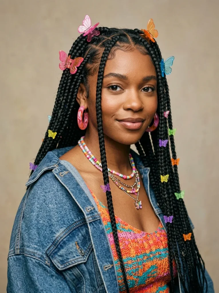 Box braids with butterfly clips