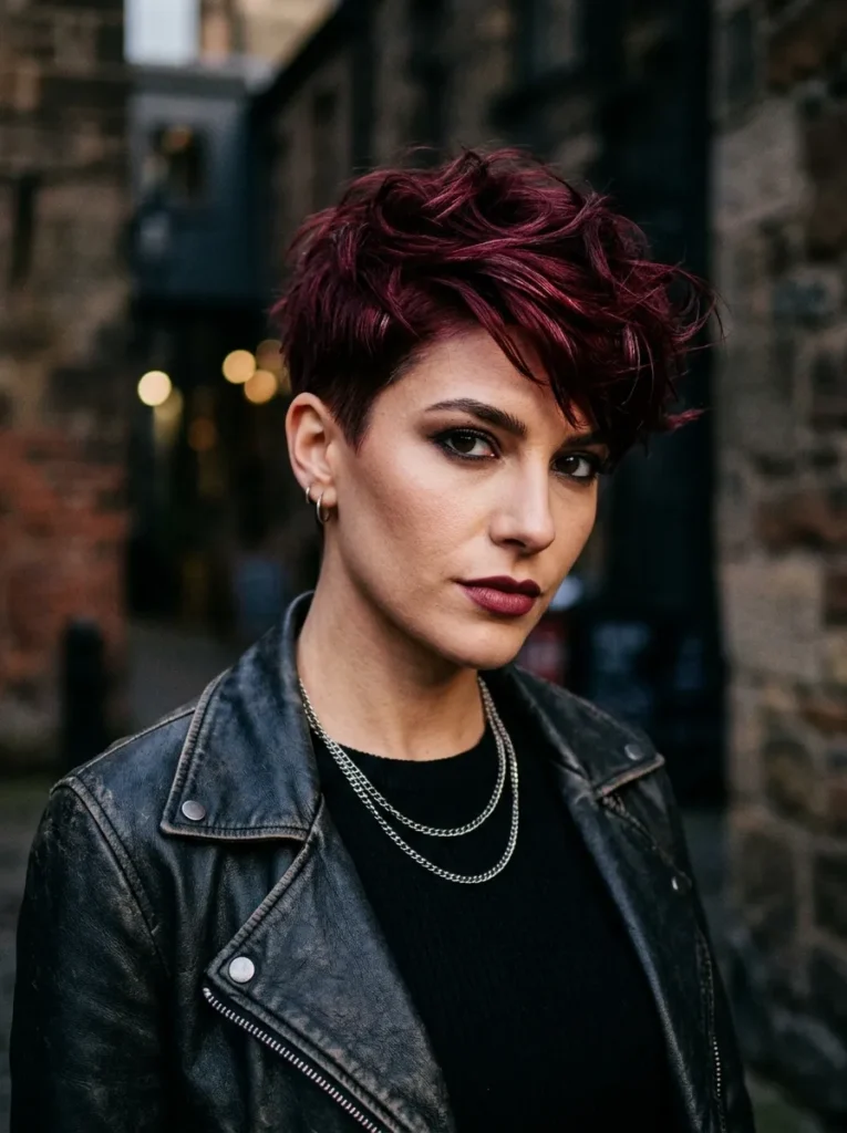 Burgundy red punk pixie