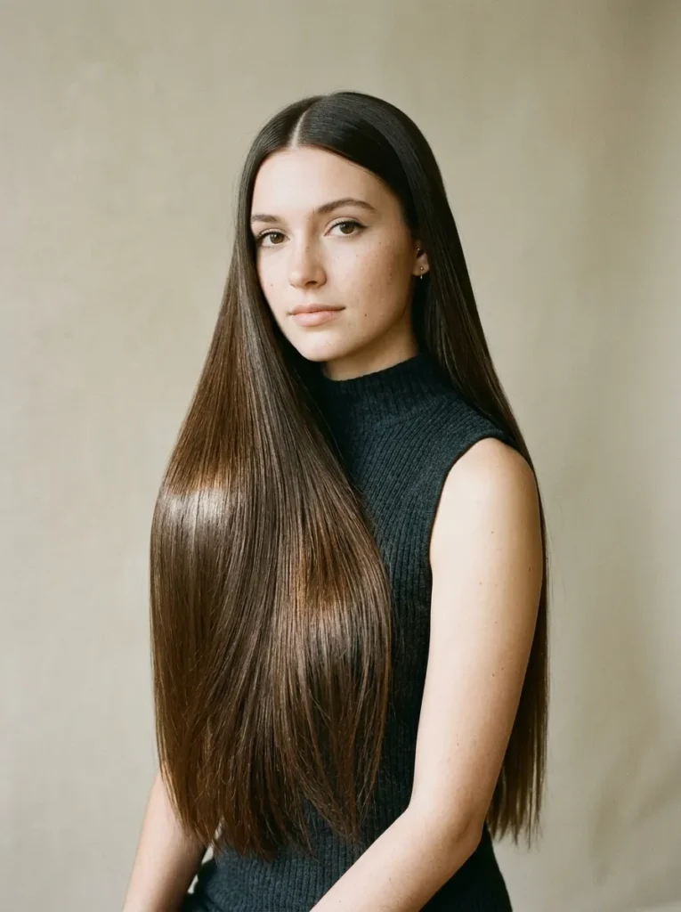 Center part straight hair